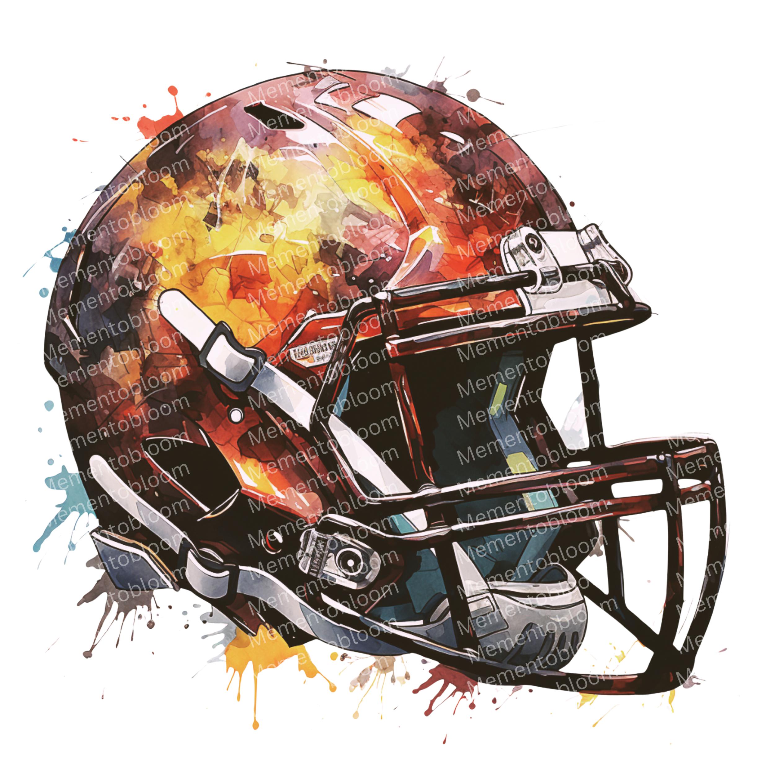 evadale football helmet artwork Red and Football Watercolor Art Print multicolor artwork Future clear. Rear view blurry.
