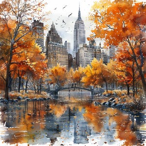 12 clipart de paisagem de cidades dos EUA, clipart em aquarela para impressão, JPGs de alta qualidade, download digital, alta resolução, arte de parede de Nova York