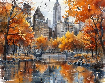 USA City Watercolor Clipart: Landscape Art Prints (Digital Download), Summer Clipart