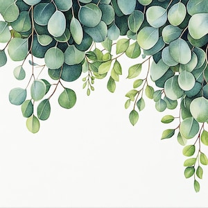 Watercolor Eucalyptus Clipart: Green Foliage PNG (Digital Download)
