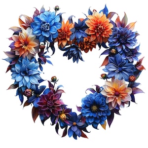 15 BLUE FLORAL HEART Cliparts, png Herz Blume Bild, bedruckbares Herz, Aquarell Blume Herz, digitales Herz Bild für Handwerk