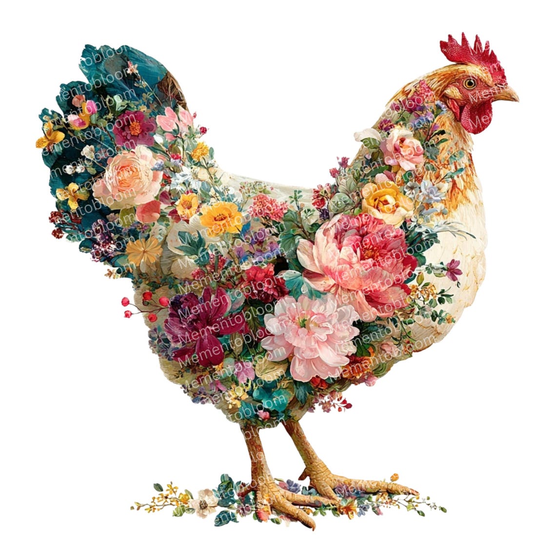 Floral Chicken Clipart PNG: Watercolor Farm Animal Art (digital ...