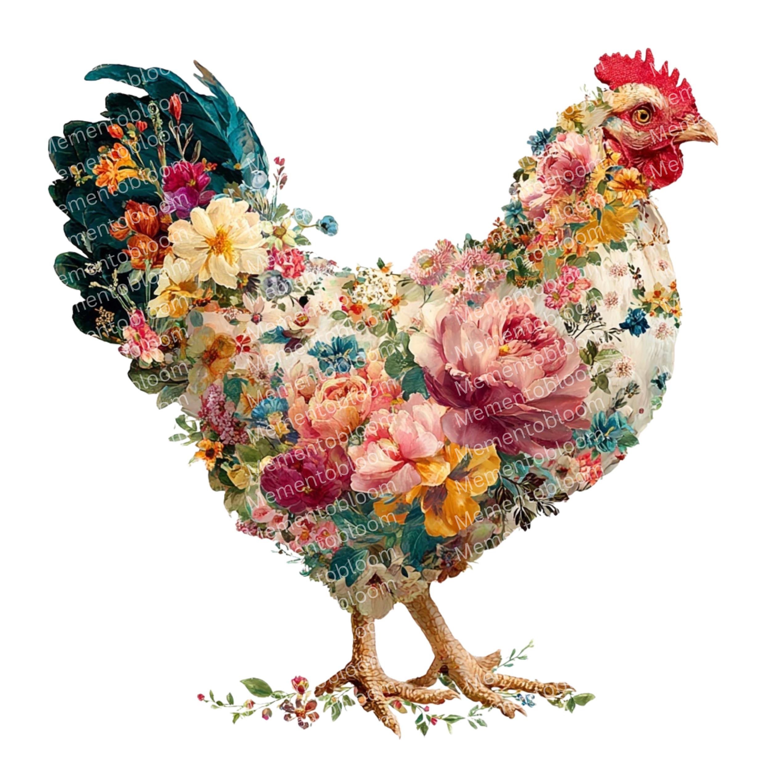 Floral Chicken Clipart PNG: Watercolor Farm Animal Art (digital ...