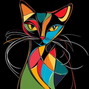 Cat Abstract Clipart, Black Cat Digital Images, Artistic Cat Wall Art, Print Cat, Download Cat, Commercial Use Cat Art, High Quality JPG
