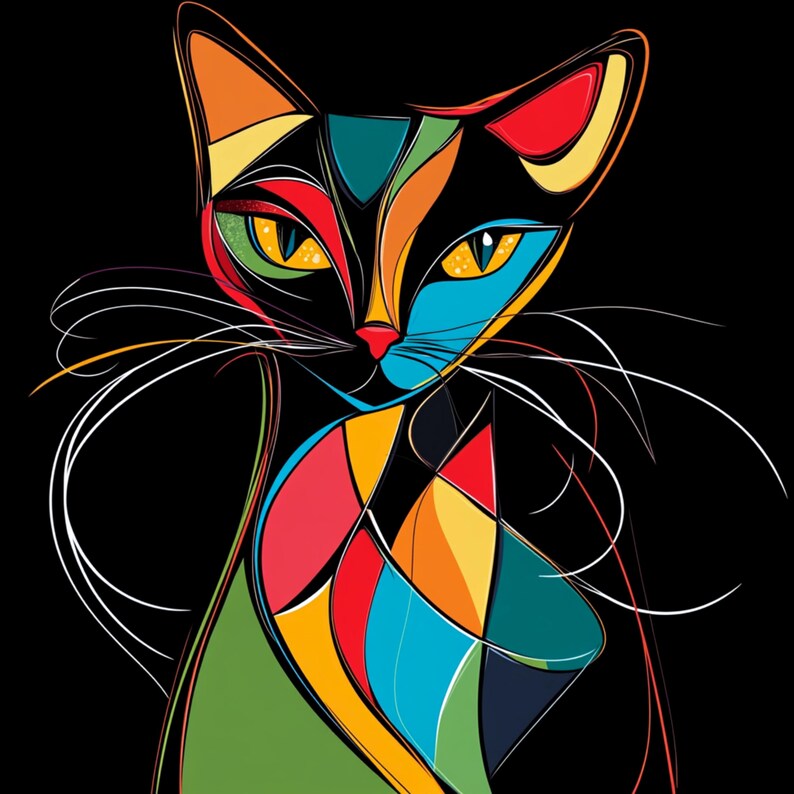Cat Abstract Clipart, Black Cat Digital Images, Artistic Cat Wall Art, Print Cat, Download Cat, Commercial Use Cat Art, High Quality JPG