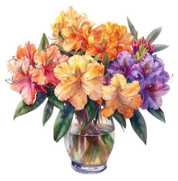 Watercolor Rhododendron Vase Clipart: 12 PNG Flower Art (digital Download),  Spring Clipart - Etsy