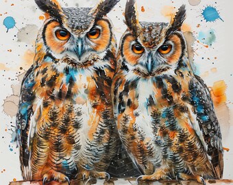 Watercolor Owl Cliparts, High Resolution Owl Images (JPG), Summer Clipart