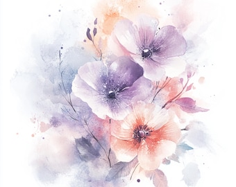 Pastel Violet Flowers Clipart: Watercolor Floral Bouquets (Digital Download), Spring Clipart
