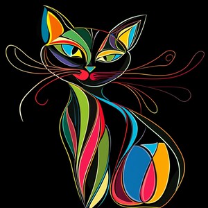 Cat Abstract Clipart, Black Cat Digital Images, Artistic Cat Wall Art, Print Cat, Download Cat, Commercial Use Cat Art, High Quality JPG