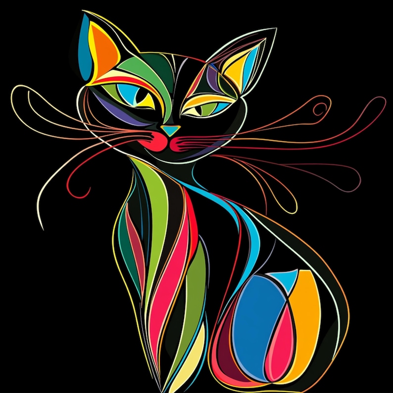 Cat Abstract Clipart, Black Cat Digital Images, Artistic Cat Wall Art, Print Cat, Download Cat, Commercial Use Cat Art, High Quality JPG