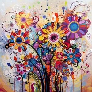Abstract Flowers Clipart: Colorful Floral Art, Scrapbook Graphics (JPG, Instant Download)