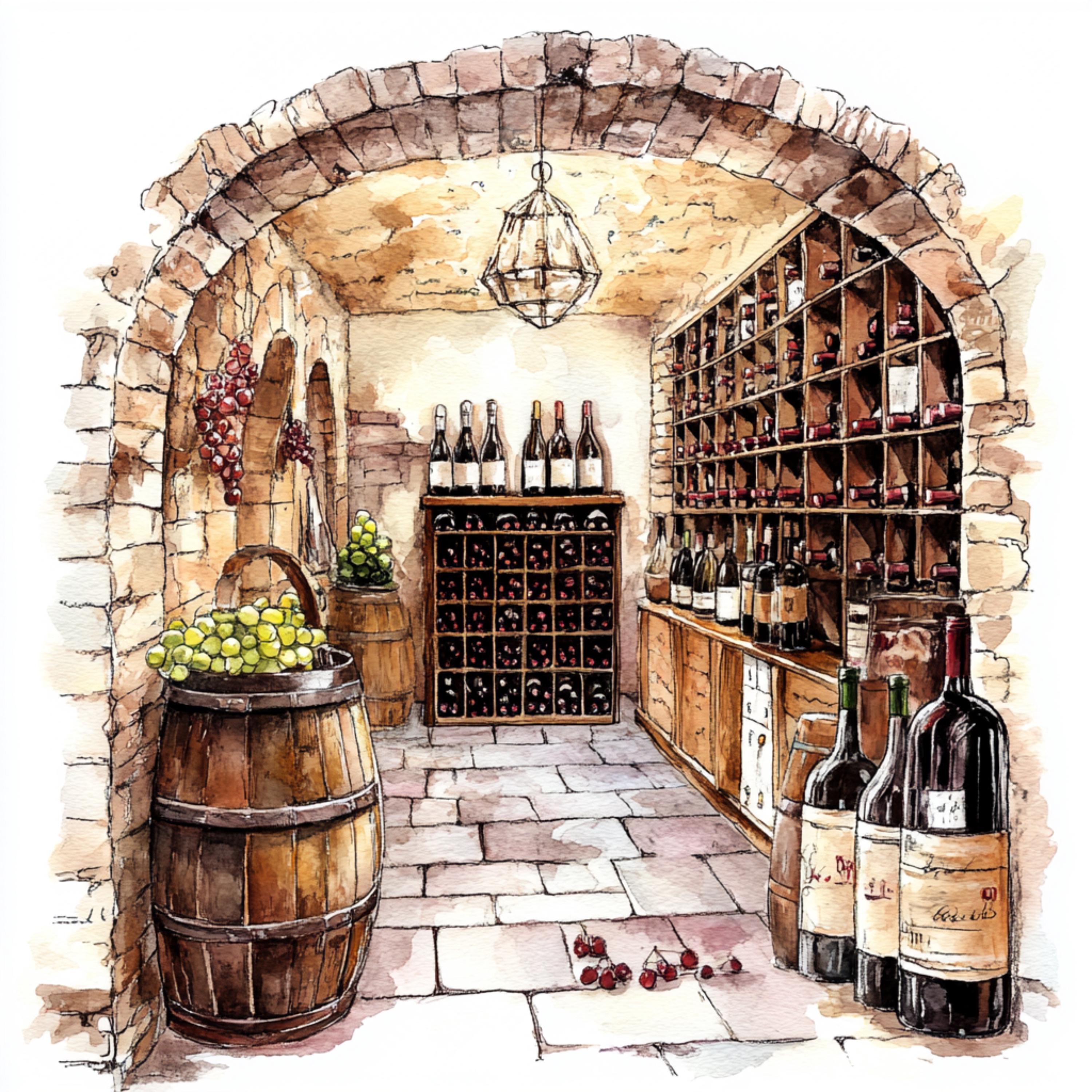 Watercolor Wine Cellar Clipart: Rustic Vineyard Art (digital Download ...