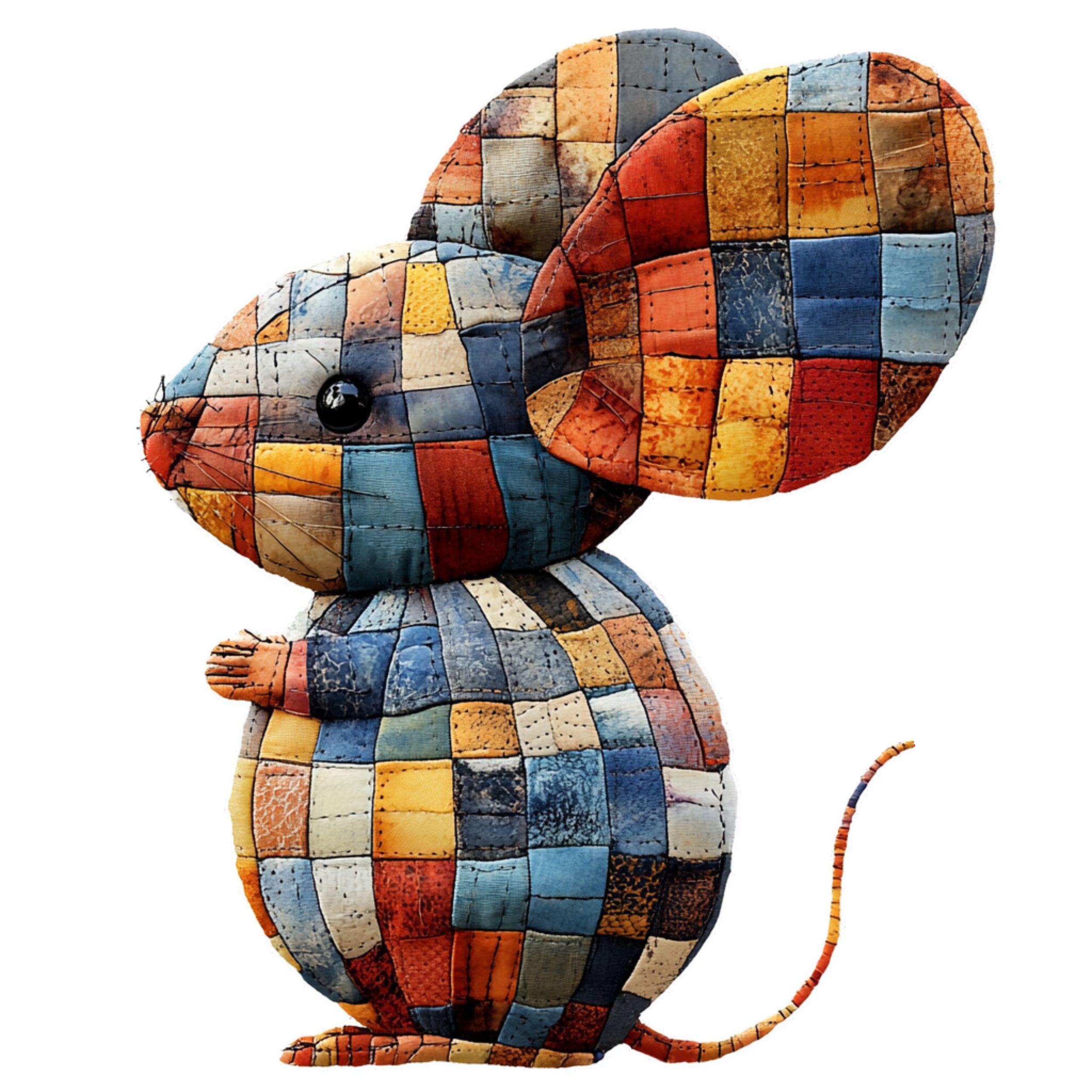 Patchwork Mouse Clipart: Floral Digital Illustration (PNG), Spring ...