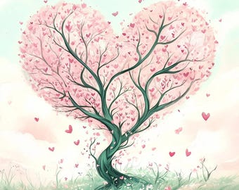 Heart Tree Clipart: Romantic Valentine's Day Art (Digital Download), Summer Clipart