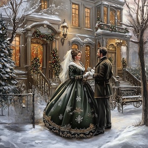 10 Victoriaanse kersttijd landschap clipart, hoogwaardige JPG, vakantiedecor, digitale download, commercieel gebruik, vintage kerstkunst