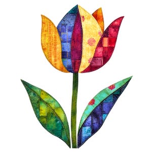 Patchwork Tulip Clipart Set: Mosaic Floral PNGs (digital nedladdning)