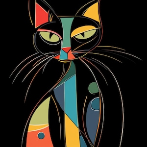 Cat Abstract Clipart, Black Cat Digital Images, Artistic Cat Wall Art, Print Cat, Download Cat, Commercial Use Cat Art, High Quality JPG