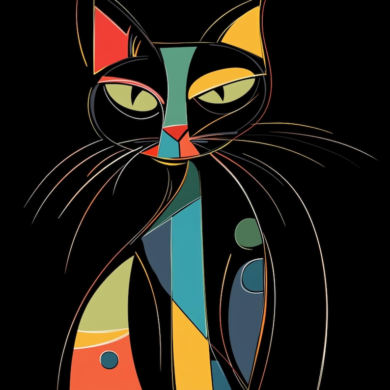 Cat Abstract Clipart, Black Cat Digital Images, Artistic Cat Wall Art, Print Cat, Download Cat, Commercial Use Cat Art, High Quality JPG