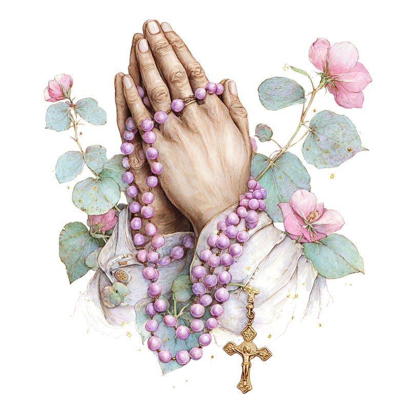 Praying Hands Rosary Clipart: Watercolor Christian Designs (PNG JPG ...