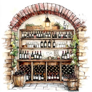 Watercolor Wine Cellar Clipart: Rustic Vineyard Art (digital Download ...