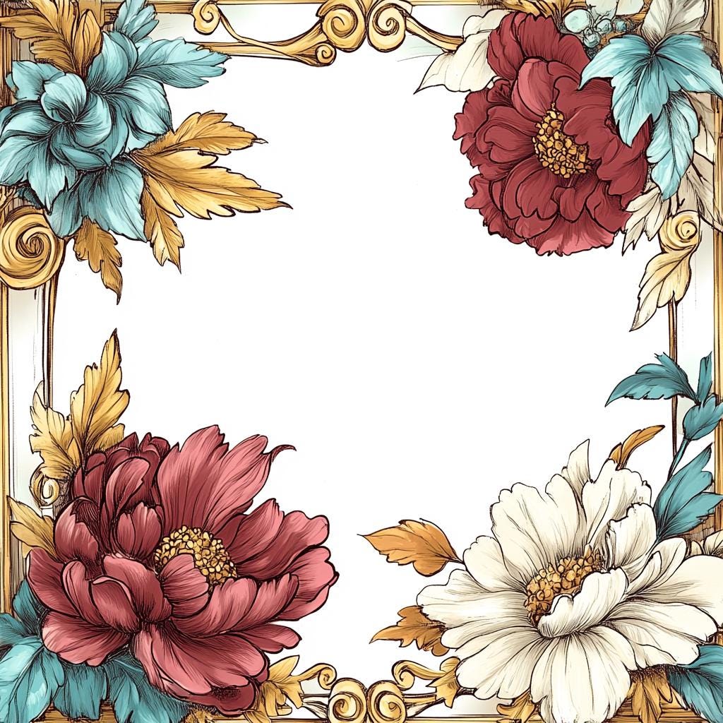 Floral Frame Clipart: PNG Flower Borders, Transparent Background (Digital Download)