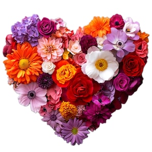 Watercolor Floral Heart Clipart: Valentine&#39;s Day PNG Graphics (Digital Download)