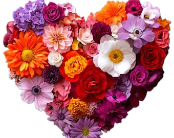 Clipart hart met aquarel bloemen: Valentijnsdag, png-afbeeldingen (digitale download), zomerclipart