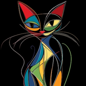 Cat Abstract Clipart, Black Cat Digital Images, Artistic Cat Wall Art, Print Cat, Download Cat, Commercial Use Cat Art, High Quality JPG