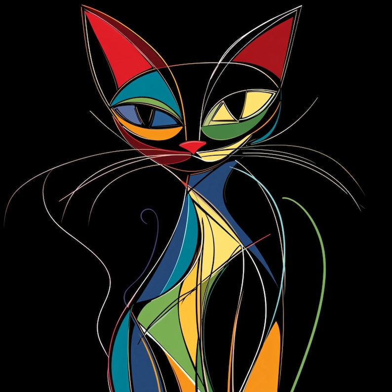 Cat Abstract Clipart, Black Cat Digital Images, Artistic Cat Wall Art, Print Cat, Download Cat, Commercial Use Cat Art, High Quality JPG