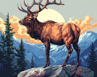 Majestic Elk Cliparts: High-Resolution JPG Images (Digital Download), Summer Clipart
