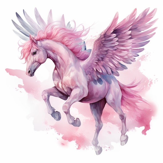 水彩ペガサスのクリップアート、ユニコーンのPNG画像（デジタル