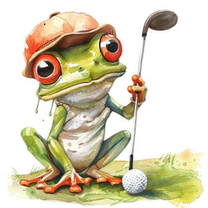 16 Clipart GRENOUILLE JOUANT AU GOLF, image jpg de sportif de grenouille, grenouille et golf clipart aquarelle, illustration de grenouille, image de grenouille pour le scrapbooking