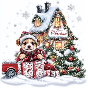 10 imágenes digitales de cachorros navideños sonrientes, ilustración de cachorros navideños, linda ilustración de cachorros navideños, clipart de cachorros tontos navideños