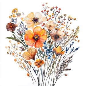 Boho Floral Clipart: Watercolor Flower Bouquet PNG (Digital Download)
