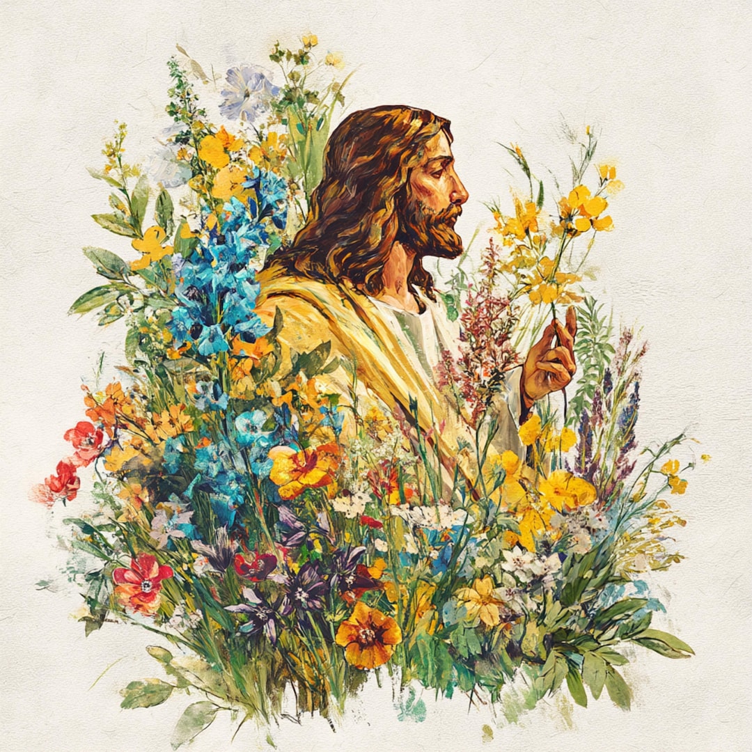 Jesus Wildflowers Clipart: Christian Art JPG Illustrations (digital ...