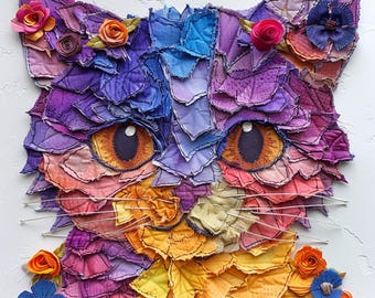 Images clipart chat patchwork : tissu matelassé PNG (téléchargement numérique), clipart printemps