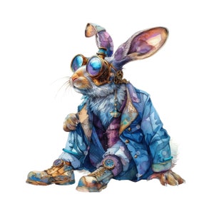 Cyber Bunny Clipart: Steampunk Rabbit, Watercolor Style (digital ...