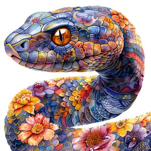 12 Cliparts de Patchwork Floral de Cobra, Ilustração Boho de Cobra, PNG de Cobra Mística, Arte Floral de Réptil, Download Digital, Arte de Cobra para Imprimir