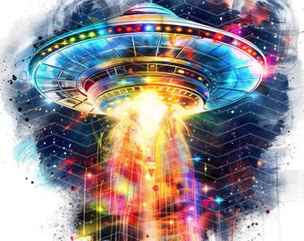 Watercolor UFO Clipart: 12 PNG/JPG Spacecraft Illustrations (Digital Download)