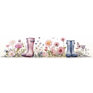 10 JPG Rain Boots Border Watercolor Clipart, Rain Boots Illustration, High-Resolution JPG, Watercolor Art Digital Download, Commercial Use