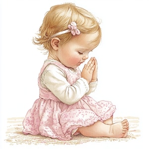 9 PRAYING BABY GIRL Digitalbilder, niedliches jpg Kleinkind beten, betende Baby Mädchen Illustration, kleine Mädchen Clipart, Aquarell Baby Mädchen