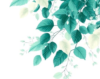 Op de afbeelding: Een tak met groene bladeren en witte bladeren op de achtergrond. De bladeren zijn in een watervalvorm gerangschikt, wat een natuurlijk en organisch gevoel geeft.