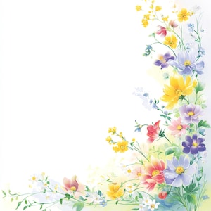 15 marcos de flores silvestres, borde floral de acuarela, corona de flores silvestres en formato JPG, arte floral para diario basura, descarga digital de alta calidad