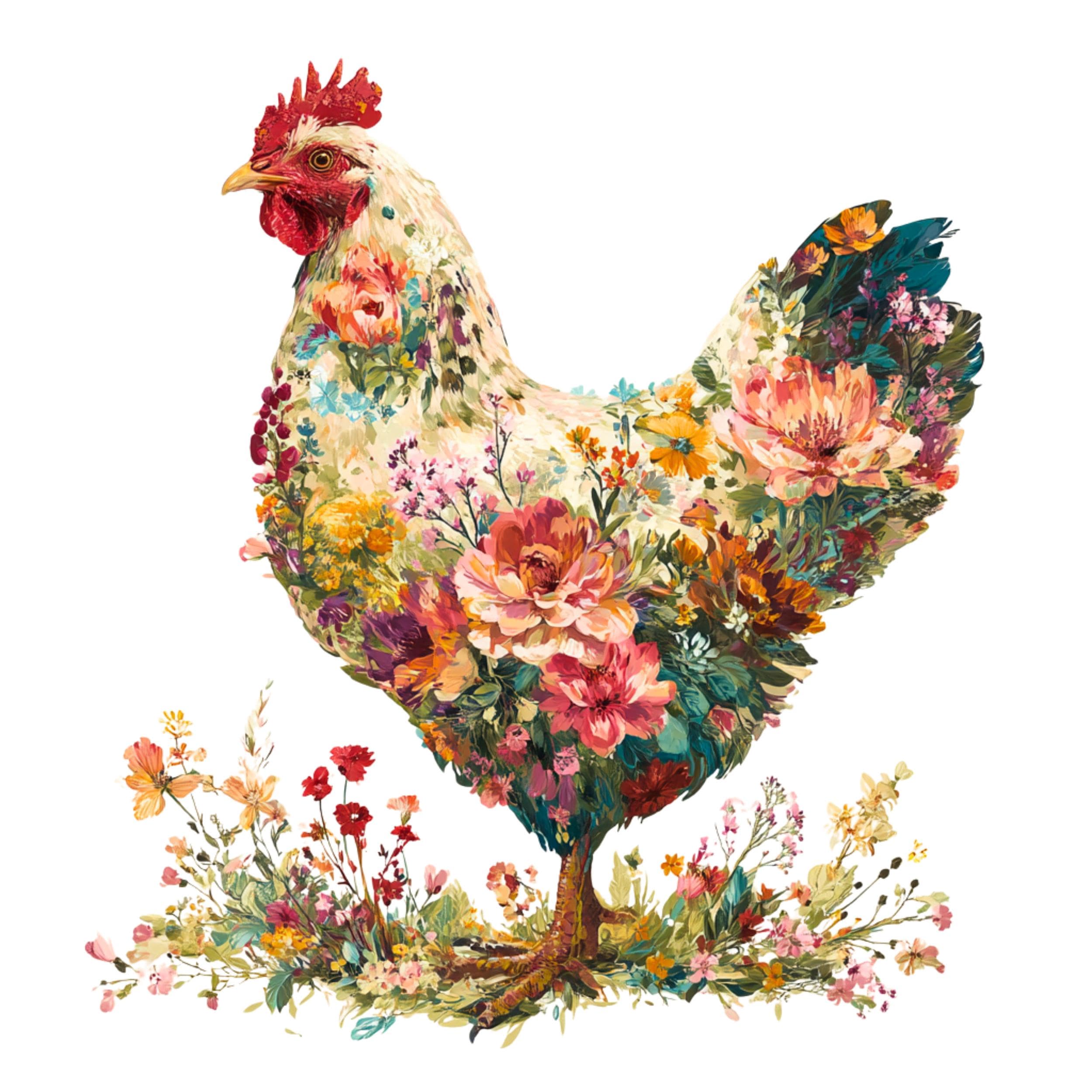 12 Watercolor Floral Chicken Clipart: Farm Animal PNG (digital Download ...