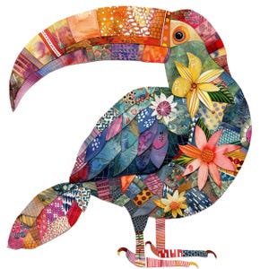 10 PATCHWORK CUTE TUKAN, digitales Bild, Patchwork Tukan Illustration, Patchwork Vogel Illustration, Tukan Design, süßes Clipart