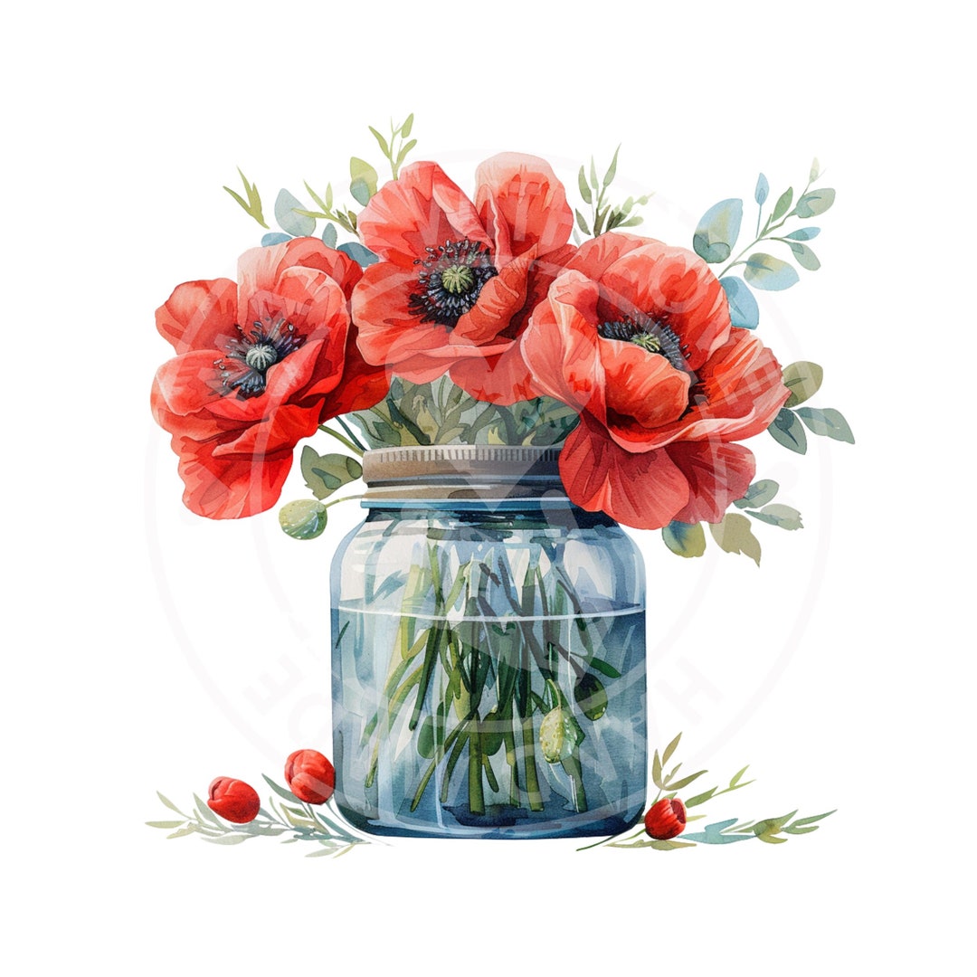14 PNG Poppies Flowers in a Vase Clipart, Poppy Flower Png, Printable ...