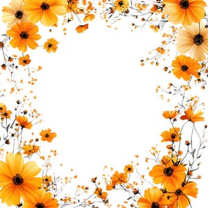 12 Wonderful Frames Orange Flowers Clipart, High-Quality JPG, Digital Download, Wedding Invitation, Scrapbooking, Journals, Commercial Use