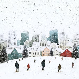 12 winterlandschap clipart, mensen en huizen illustraties, winter stad afbeelding, clipart kersttijd scène, aquarel vakantiedorp kunst