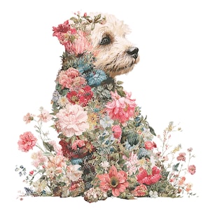 Watercolor Floral Dog Clipart PNG: Botanical Pet Art (Commercial Use, Digital Download)