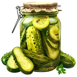 16 Aquarell Gurken CLIPARTS, png Gurke im Glas, frische Gurke auf dem Teller, Gurke Bild, frische Gurke mit Blumen